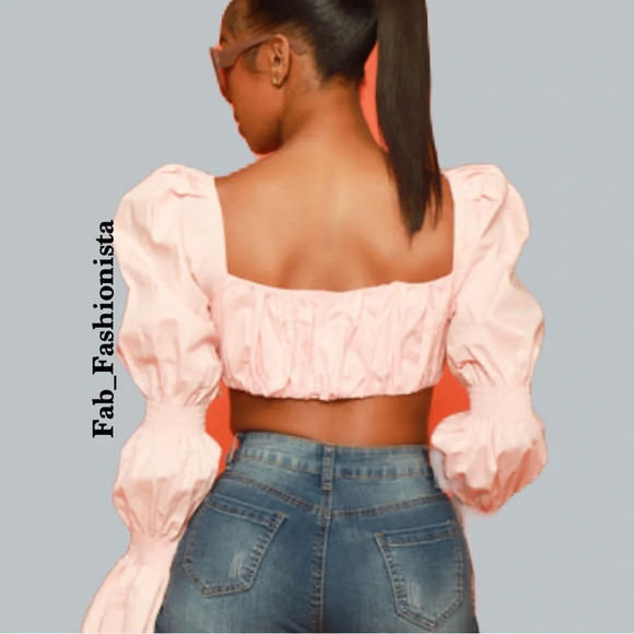 Front tie crop top with statement sleeves - Picture 3 of 12